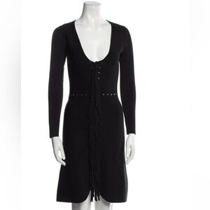 Alexander Wang Authentic Boho V-Neck Fringe Front Silver Grommet Bodycon Dress,S